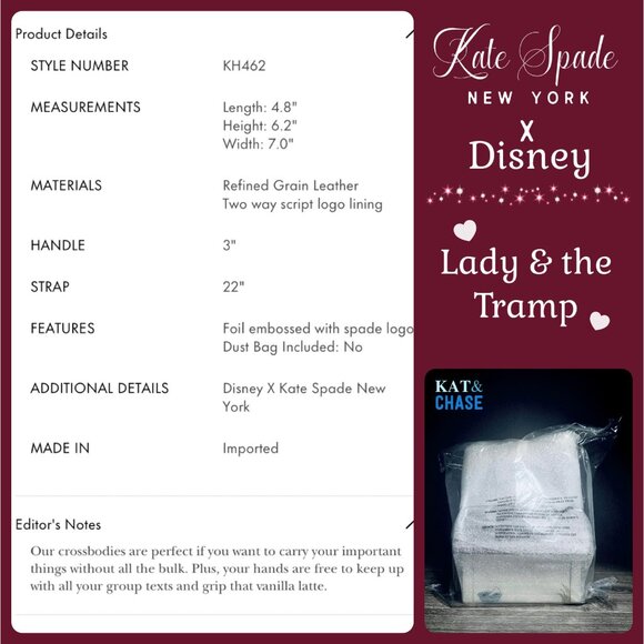 NWT Kate Spade X Disney Dog House Disney Lady Tramp Leather Bag Crossbody Purse - Picture 13 of 13